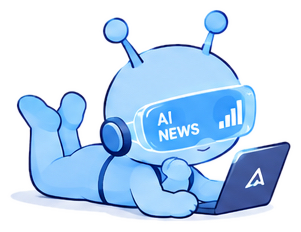 A friendly blue alien reading the news